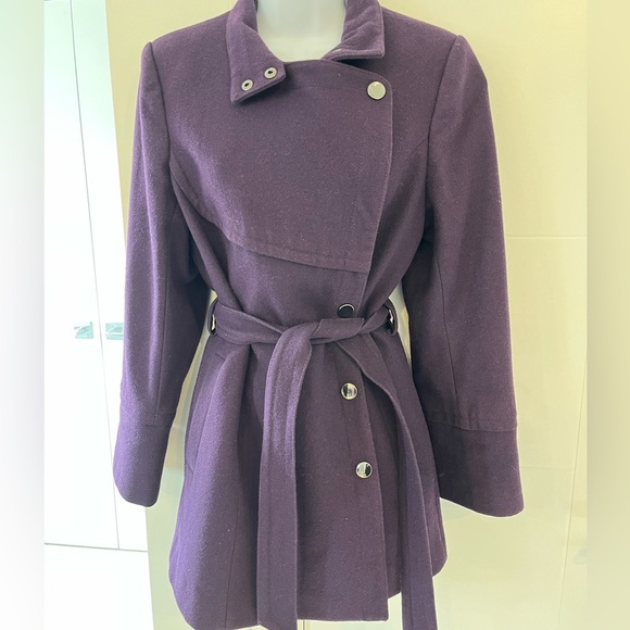 cleo Jackets & Coats Cleo Petites Trench Coat Wool Purple Size Us Poshmark